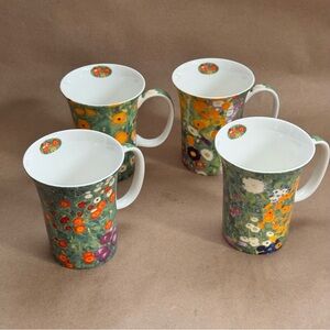 Set of 4 McIntosh Gustav Klimt “Flower Garden” Fine Bone China Mugs. 11 fl oz.